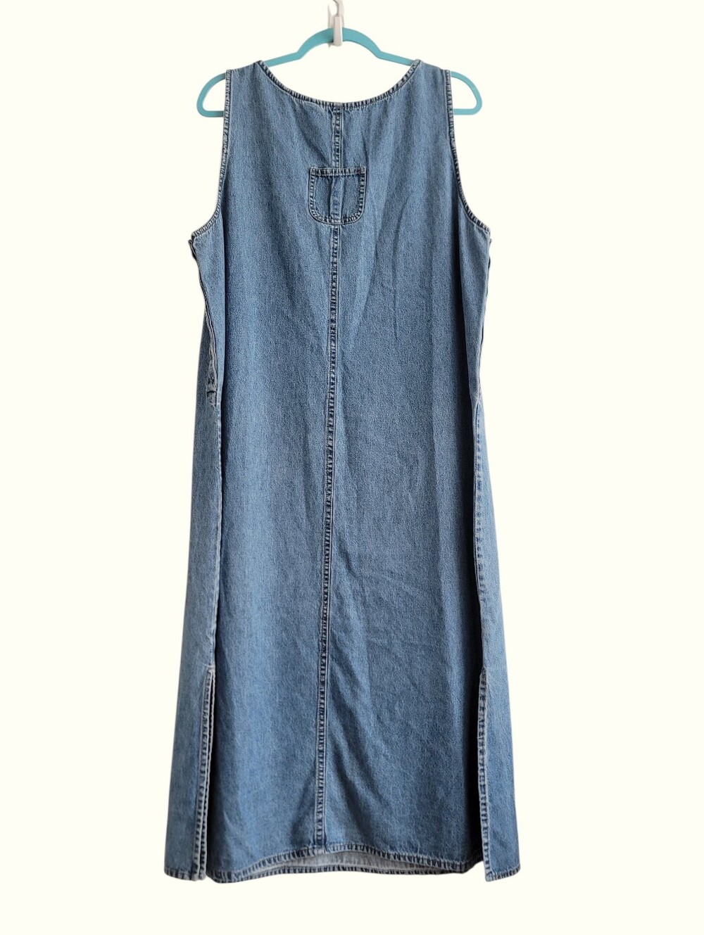 VTG Denim Jumper Dress 1X Maxi Farmhouse Country Agapo Petite Overall Sleeveless - Picture 2 of 7